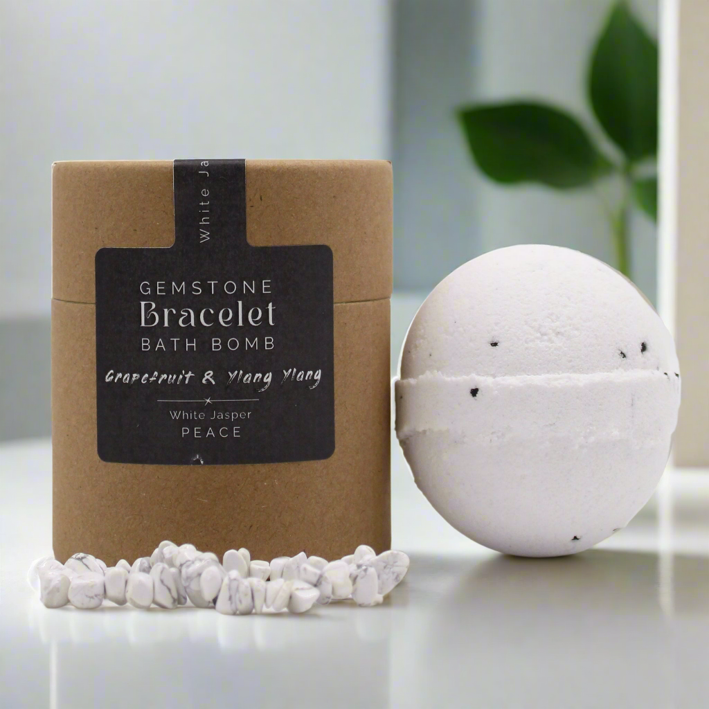 Bombe de bain avec bracelet gemme en jaspe blanc