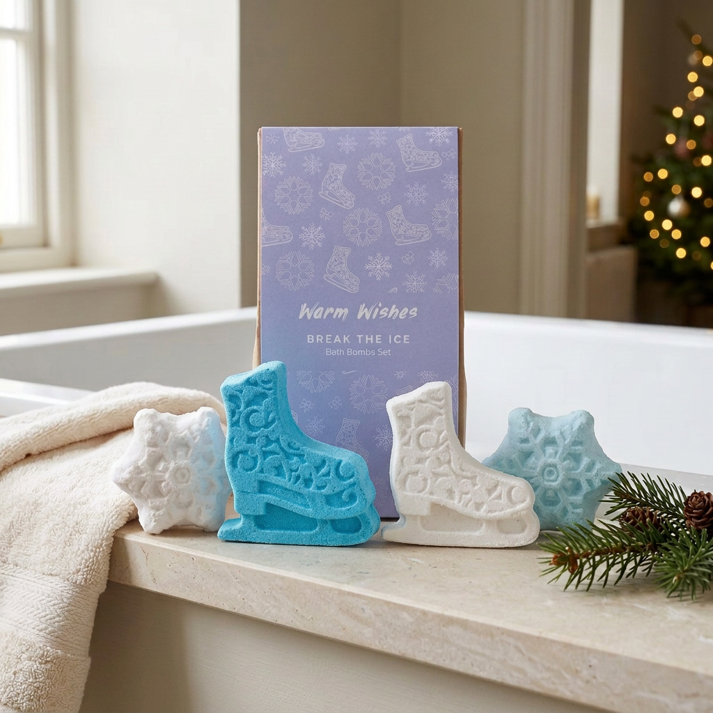 Coffret Féerie d’Hiver – 4 bombes de bain patins & flocons