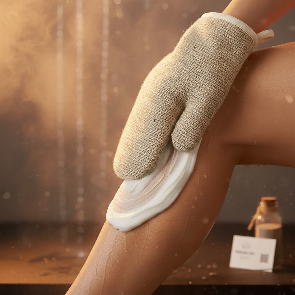 gant en juste exfoliant pour le corps peau douce