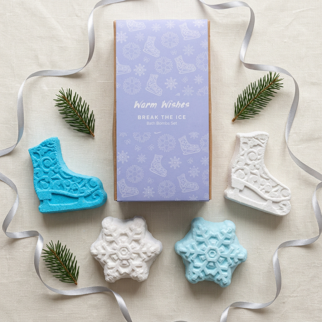 Coffret Féerie d’Hiver – 4 bombes de bain patins & flocons