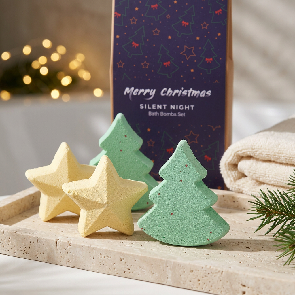 Coffret Douce Nuit de Noël – 4 bombes de bain étoiles & sapin